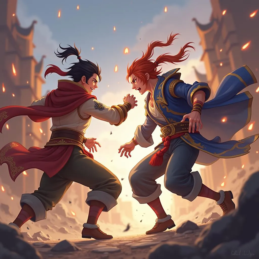 Characters fighting in a game