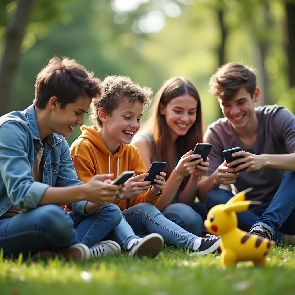 Nhóm bạn trẻ đang chơi Pokemon Go