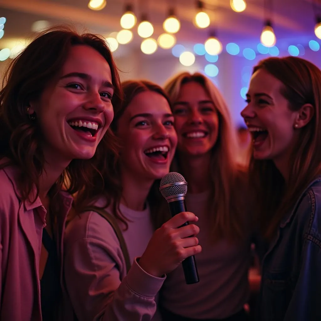 Nhóm bạn trẻ hát karaoke vui vẻ