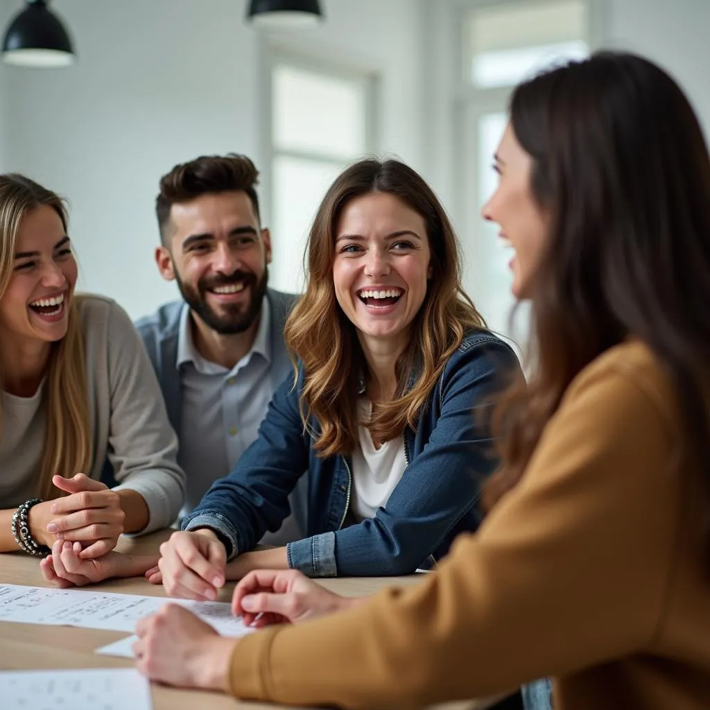 Group of people playing a fun team building game