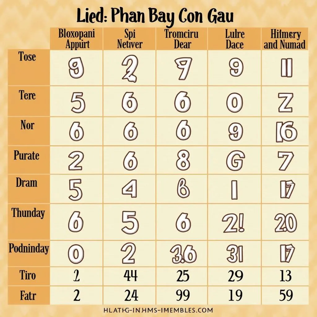 Bảng liệt kê các con số may mắn trong trò chơi phấn bay con gấu