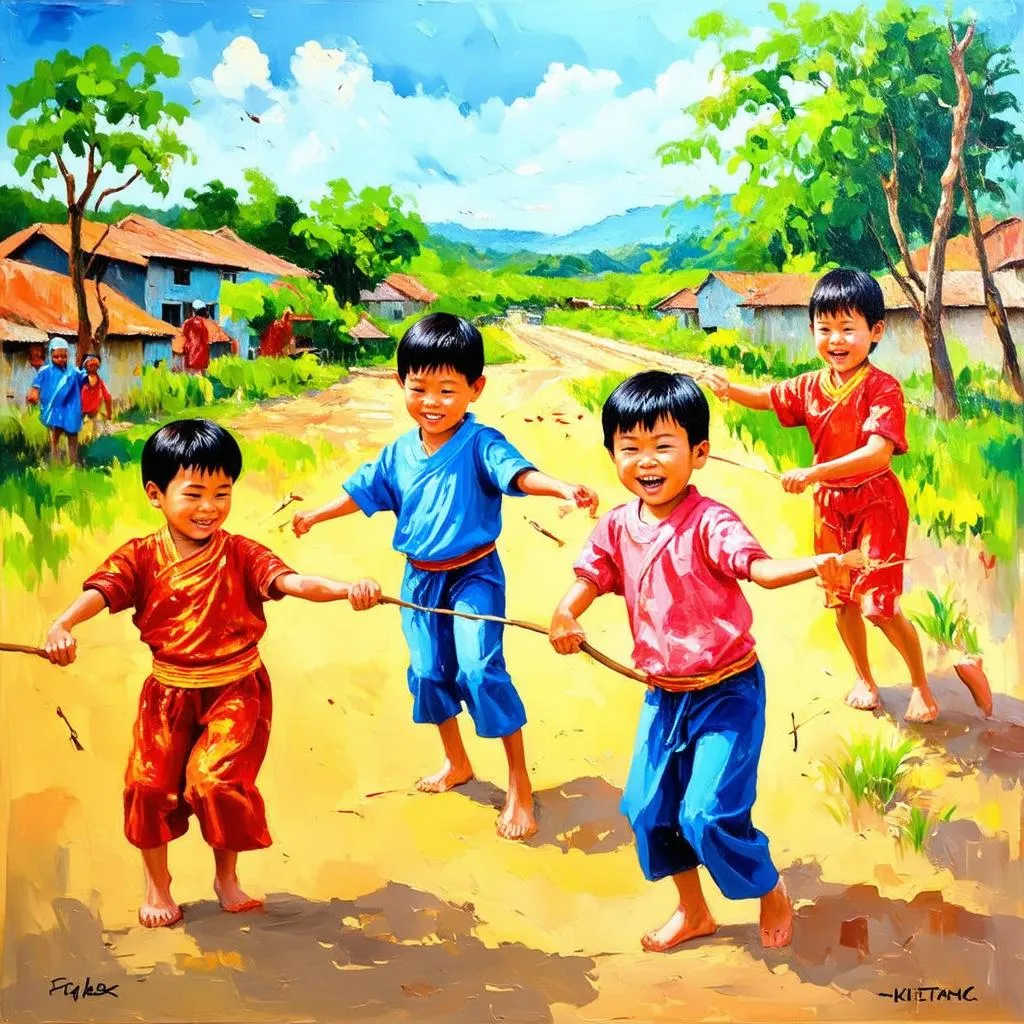 Tranh vẽ trò chơi dân gian