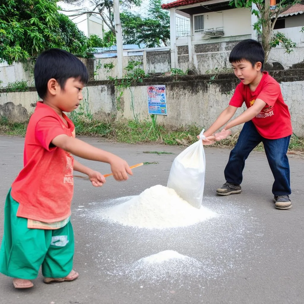 Trẻ em chơi chuyền bột mì