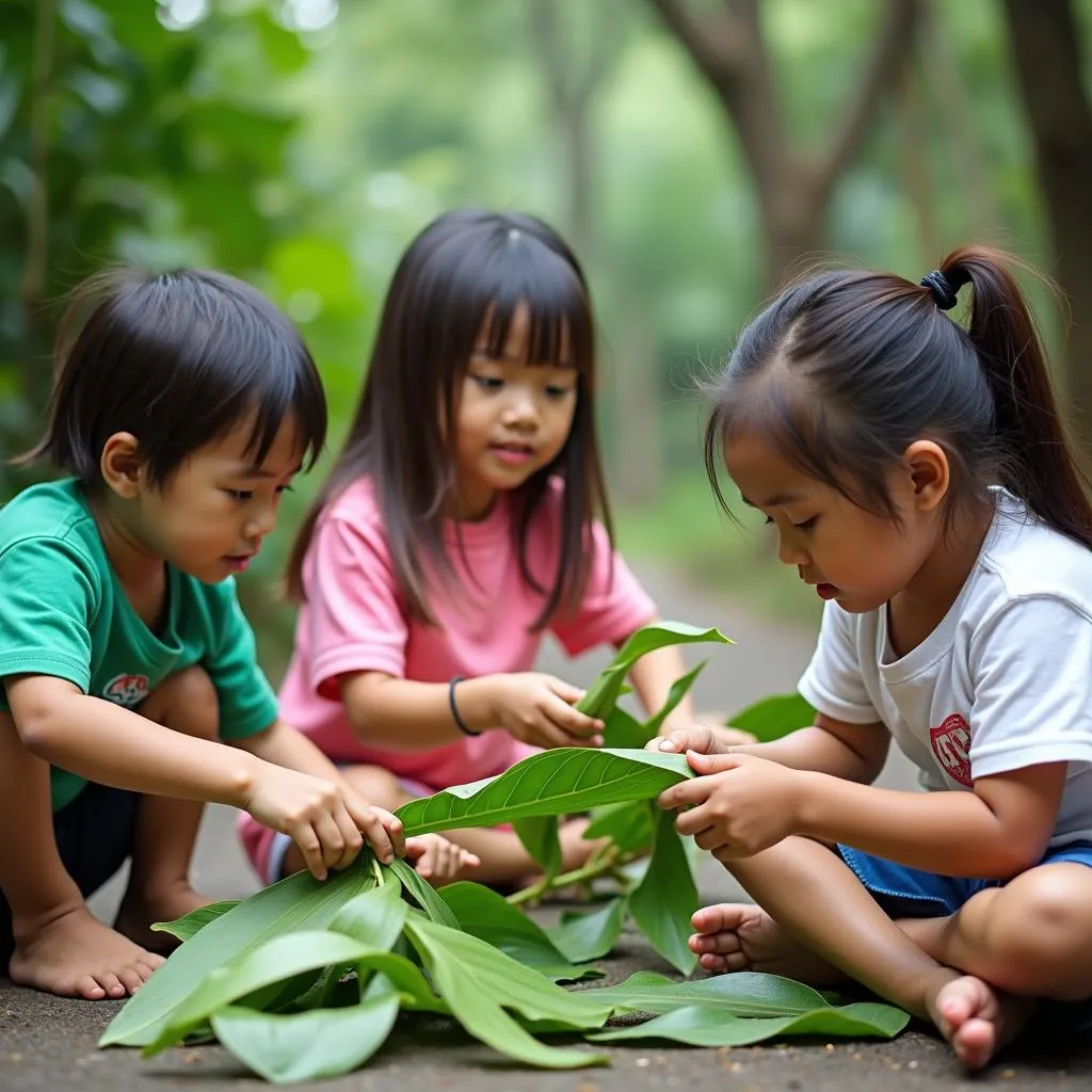 Trẻ em vui chơi trò chơi đúc cây dừa truyền thống