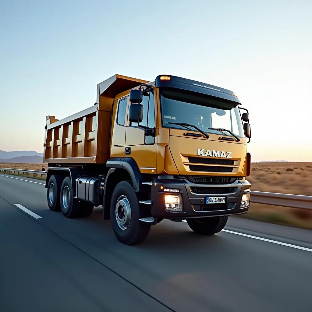 Xe tải Kamaz lao vun vút trên đường