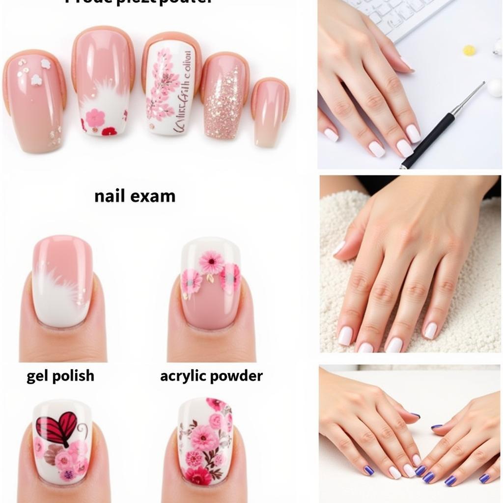 Hình ảnh minh họa 900 câu hỏi thi nails phần 8, bao gồm các loại móng, dụng cụ, và quy trình thi nails.