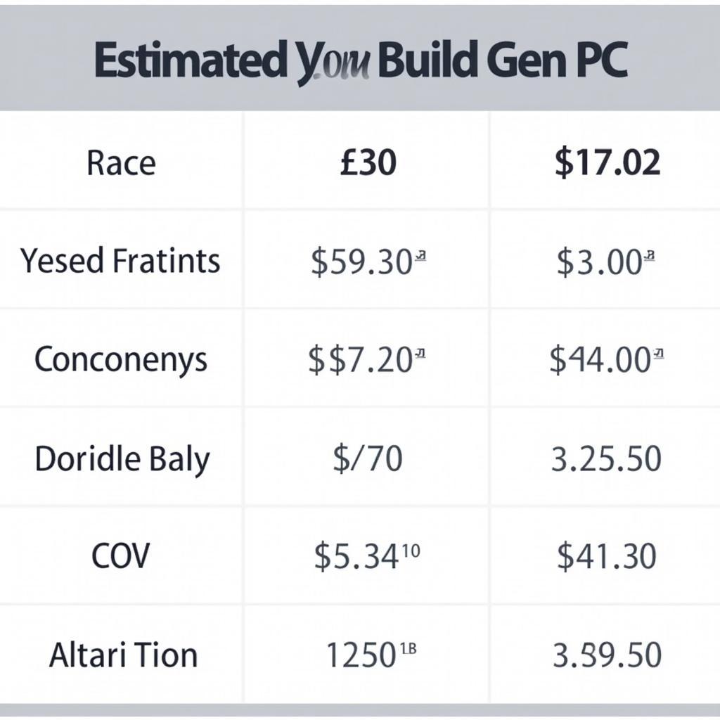 Bảng Giá Dự Kiến Khi Build Cây Máy Tính