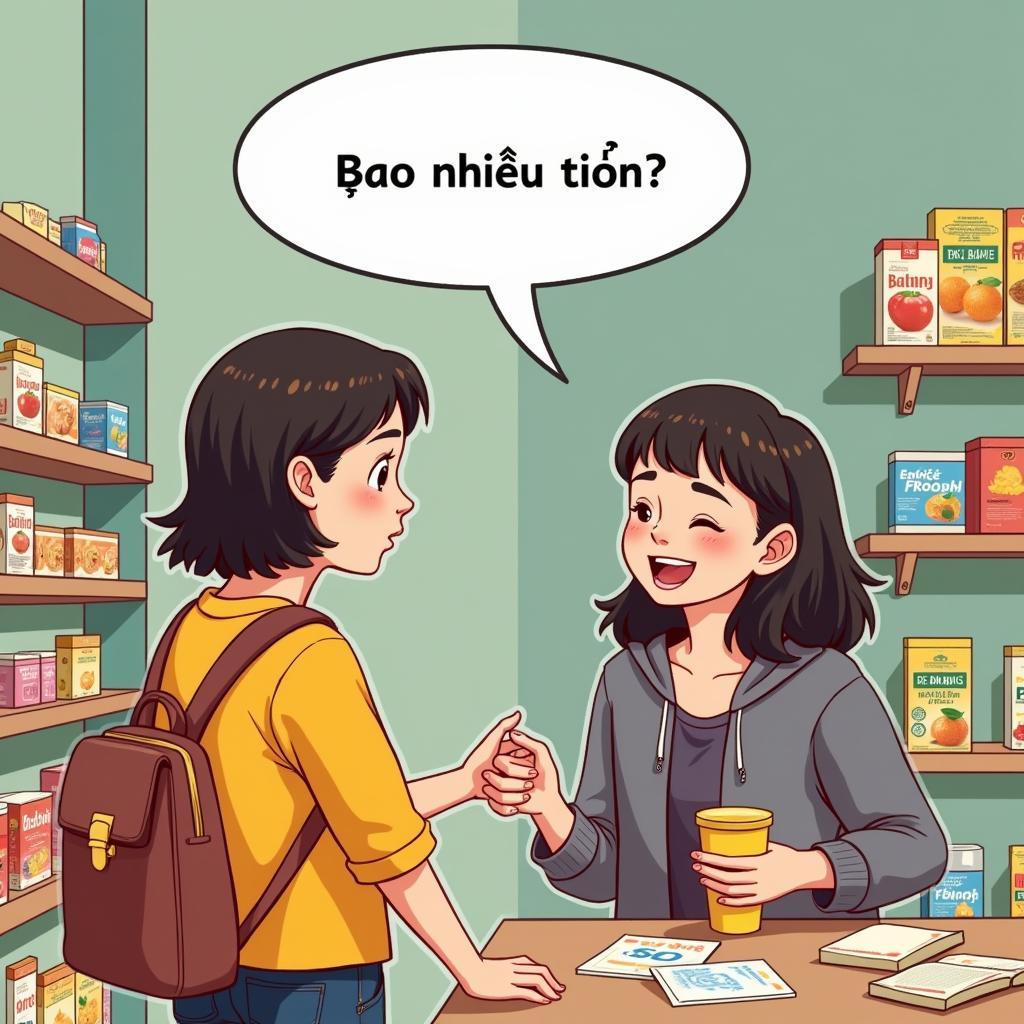 Ví dụ minh họa cách sử dụng "bao nhiêu tiền" (how much) trong tiếng Việt và tiếng Anh