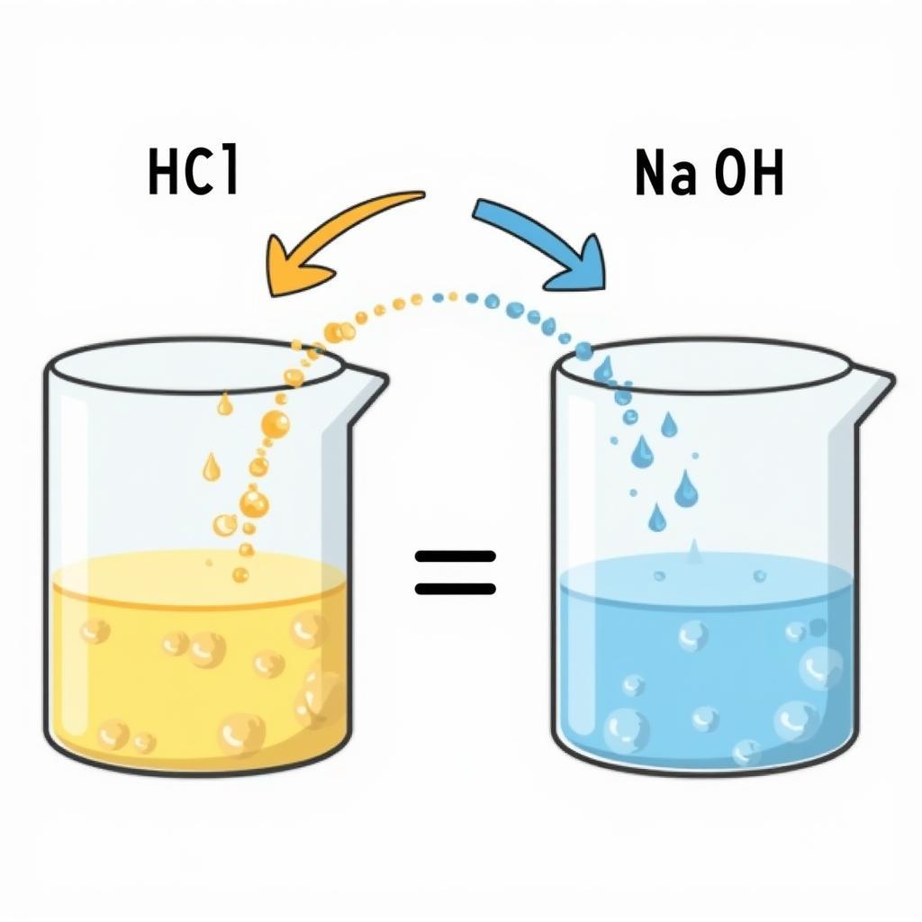 Hình ảnh minh họa phản ứng giữa axit clohidric (HCl) và natri hidroxit (NaOH)