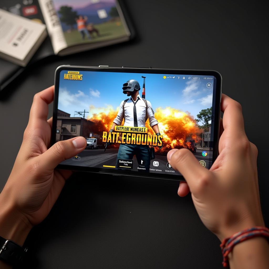 Máy tính bảng chơi PUBG Mobile trên màn hình lớn