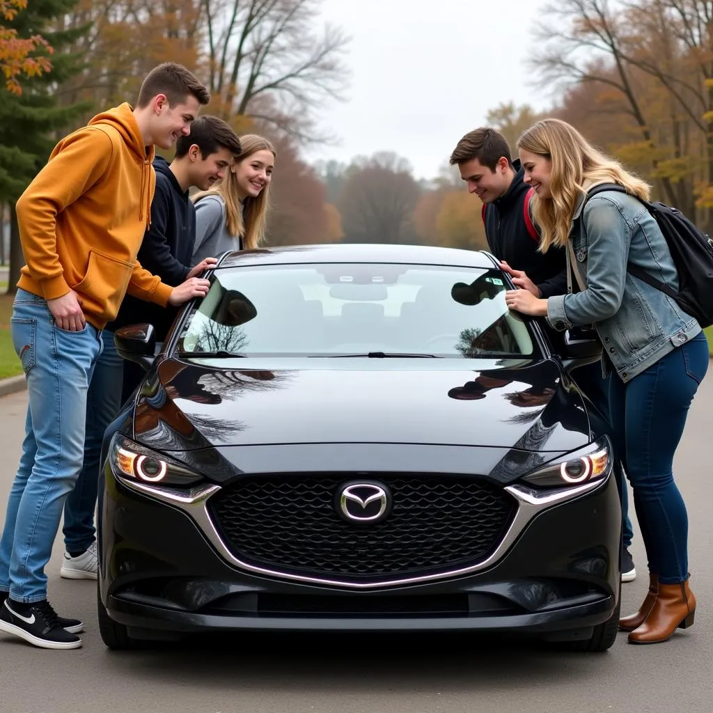 Giới trẻ thích thú chụp ảnh cùng Mazda 3 màu đen