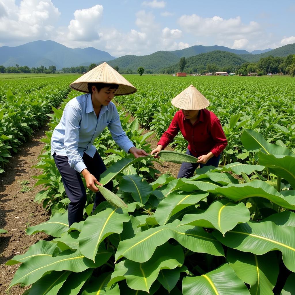 Nông dân Việt Nam thu hoạch lá chuối phục vụ xuất khẩu