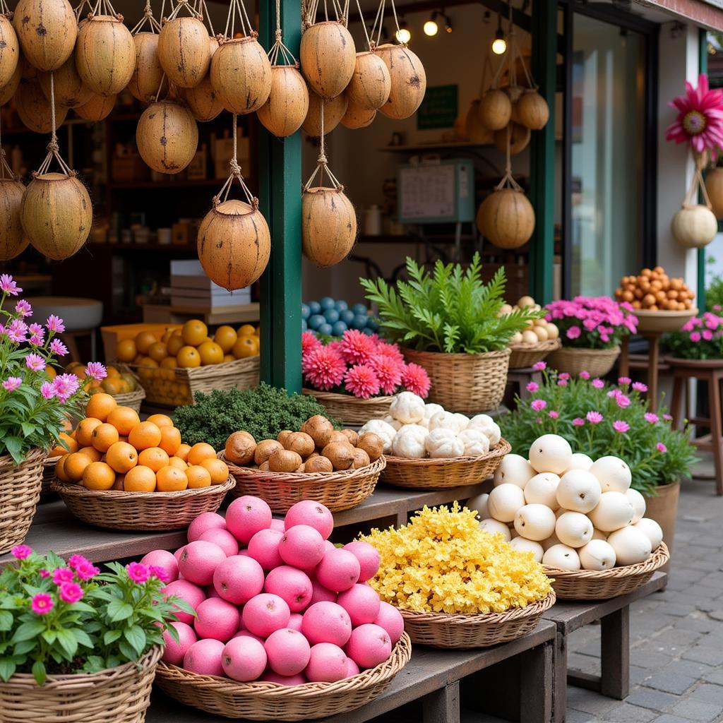 Chợ hoa Hàng Lược là nơi bán các loại ảnh hứng dừa với nhiều mẫu mã đẹp và giá cả phải chăng