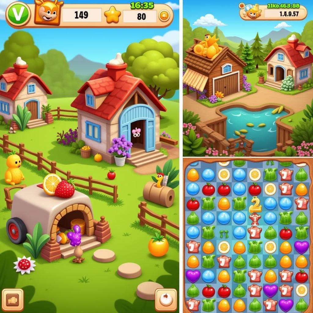 Cảnh chơi game Farm Heroes Saga trên thiết bị di động