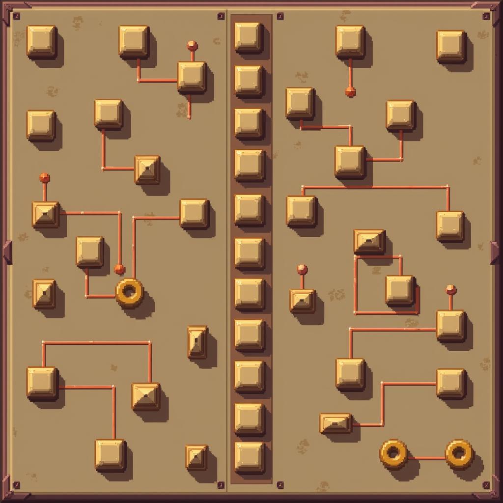 A Sokoban level with multiple boxes and goals