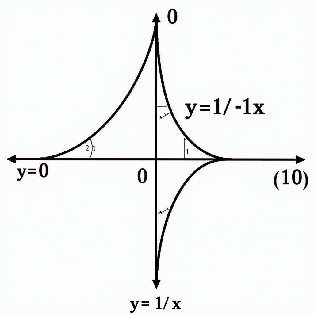 Đồ thị hàm số y = 1/x, tiệm cận ngang y = 0 và tiệm cận đứng x = 0