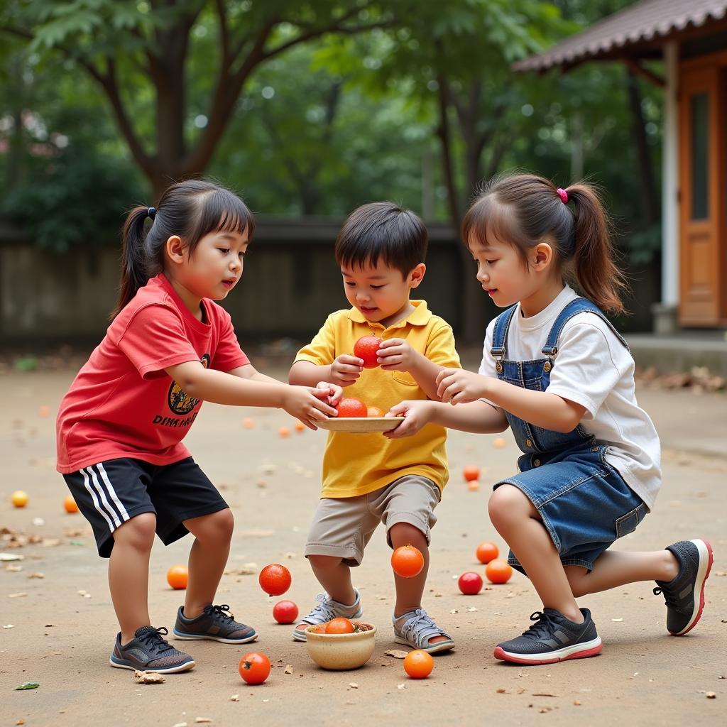 Trẻ em chơi trò chơi ô ăn quan