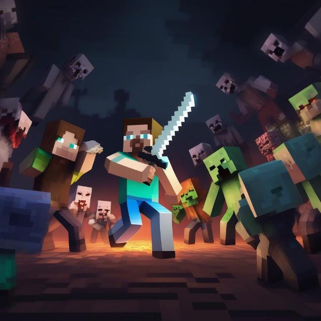 Chiến đấu với Zombie trong Minecraft vào ban đêm