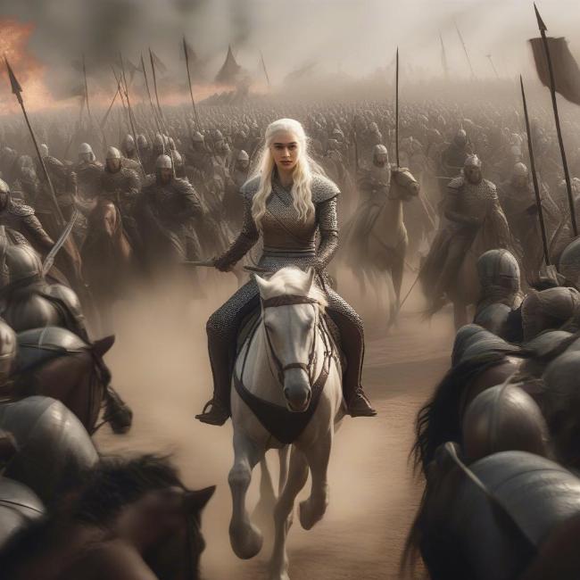 Hình ảnh Dany cùng quân đội Dothraki trong chiến đấu