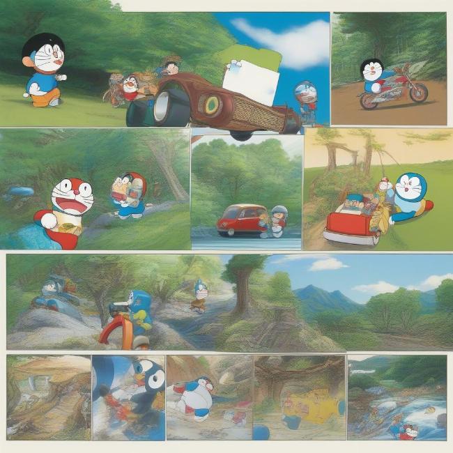 Doraemon tham gia các trò chơi khác nhau