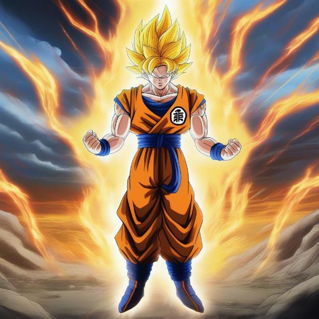 Goku biến hình Super Saiyan trong trò chơi di động:  Sức mạnh bùng nổ, khí thế ngút trời.