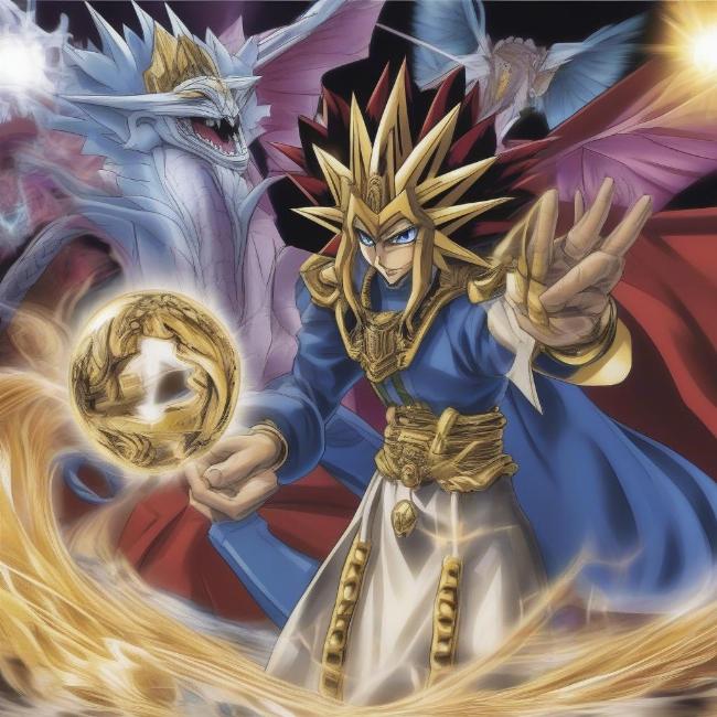 Hình ảnh các lá bài huyền thoại trong Yu-Gi-Oh! tập 74 như Exodia, Rồng Trắng Mắt Xanh