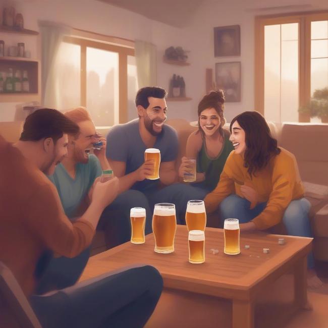 Nhóm bạn bè chơi beer game tại nhà