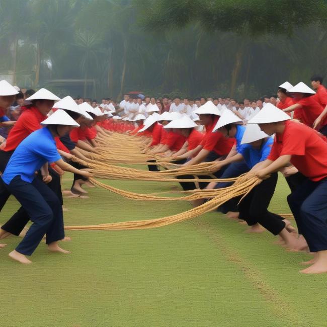 Đội chơi tham gia trò kéo co - Trò chơi dân gian tập thể