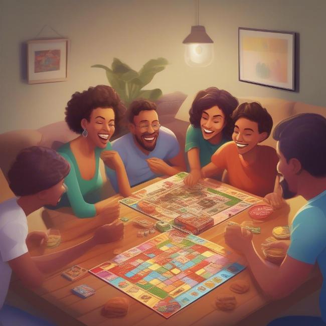 Gia đình vui vẻ chơi board game