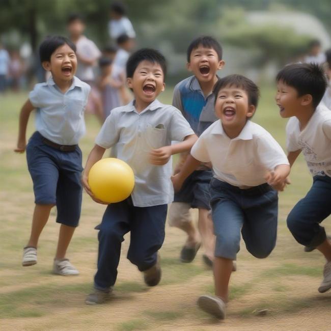 Trò chơi kẹp bóng bằng lưng: Nhóm trẻ em đang chơi trò chơi này một cách vui vẻ.