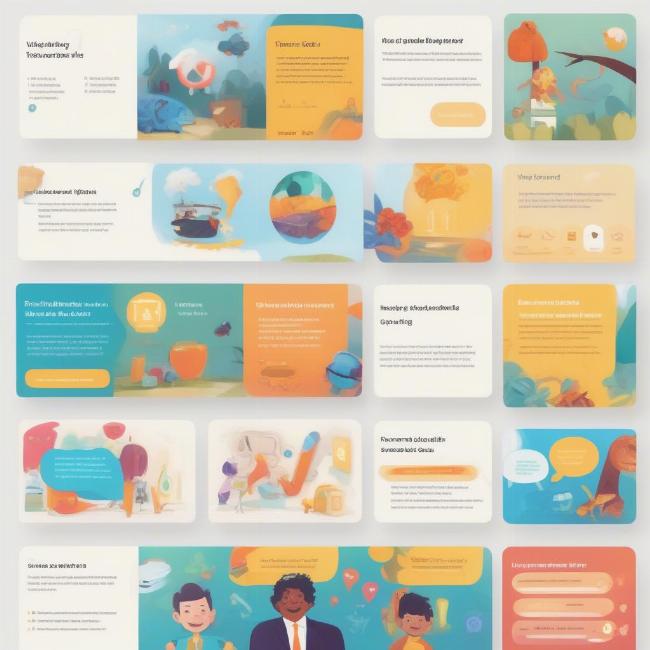 Hình ảnh giao diện trò chơi trắc nghiệm PowerPoint với màu sắc tươi sáng, hình ảnh minh họa hấp dẫn và bố cục trực quan
