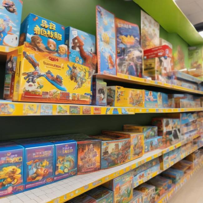 Một kệ trưng bày các loại board game giáo dục đa dạng dành cho trẻ em và gia đình