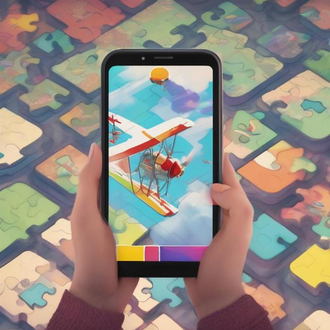 Người đang chơi game di động offline trên điện thoại trong khoang máy bay, minh họa giải trí trong giờ khám phá máy bay