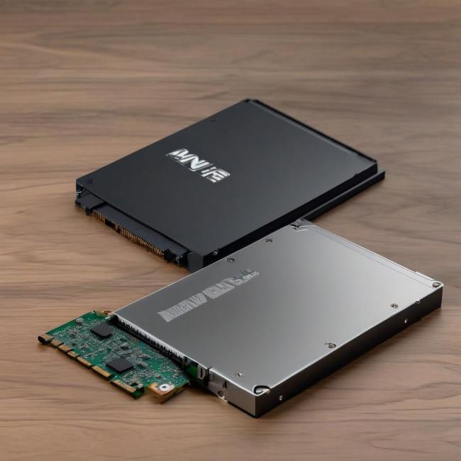 So sánh cấu tạo máy tính giữa ổ cứng SSD và HDD đặt cạnh nhau trên nền tối giản
