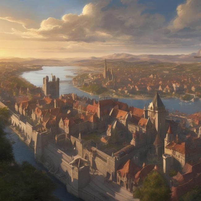 Cảnh quan hùng vĩ của thành phố Baldur's Gate trong trò chơi, một biểu tượng của thể loại game nhập vai CRPG.
