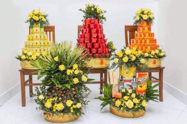 Hình ảnh minh họa cách sắp xếp và trang trí lễ vật ăn hỏi sao cho đẹp mắt và trang trọng